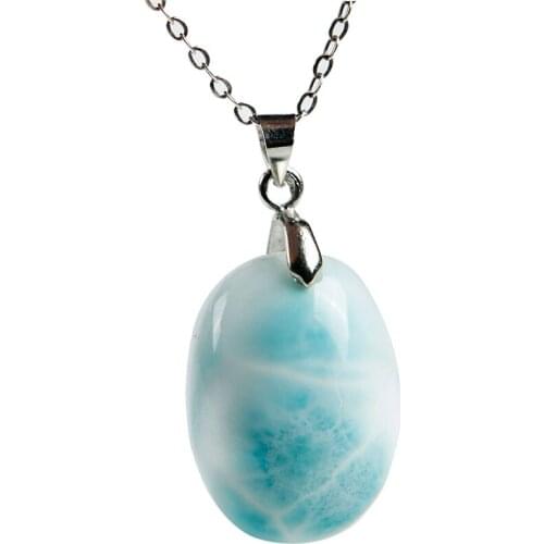 Genuine Natural Blue Larimar stone Round Bead Women Fashion Jewelry Pendant 23*17*10mm