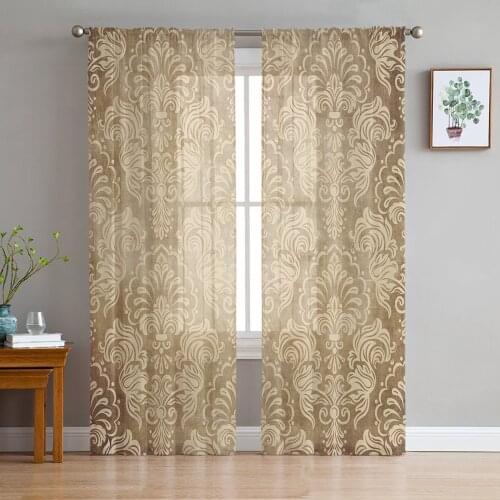 Luxury Sheer Curtains European Damask Retro Kitchen Bedroom Living Room Tulle Curtains Study French Window Chiffon Curtains