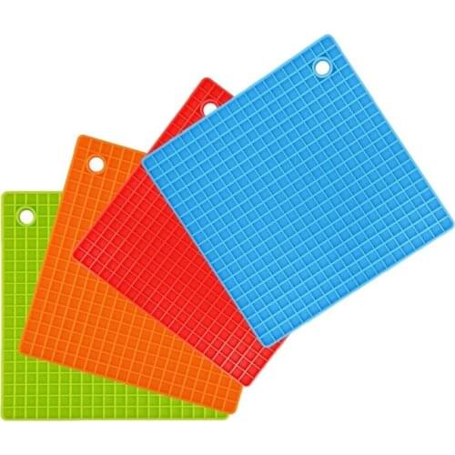 4 Pcs Silicone Pot Holder, Non-Slip Durable Dishwasher Safe Heat-Resistant Hot Plates Service Mat