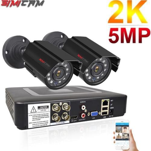 5MP CCTV AHD Camera Security System Kit 4CH DVR Recorder 2K 2PCS Metal Bullet Cam IR Waterproof Video Surveillance Set SIMICAM