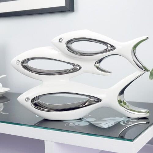 Modern Silver White Fish Ceramic Ornaments Office Desktop Figurines Decoration Home Livingroom Furnishing Table Crafts Decor