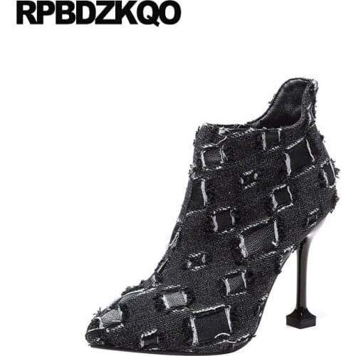 Pointed toe stiletto 2018 women pumps extreme shoes black high heels super blue canvas exotic dancer catwalk denim korean ultra