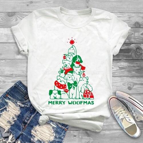 Merry Woofmas Funny Christmas Shirt for Dog Lovers Gift Tshirt Top Tees 100% Cotton