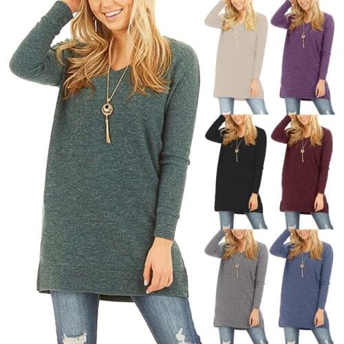 Women T-Shirts Long Sleeve V-Neck Jumpers Tops Female Mid-Length Base Shirts Fashion Solid Color Casual Loose Pullover