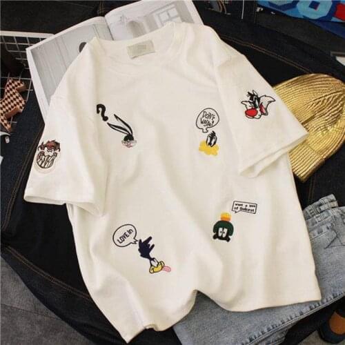 Cartoon Embroidery T-shirt Women Loose Plus Size O-Neck Tops Short sleeve T shirt Fashion Casual Tees Female 2020 Summer Tshirt