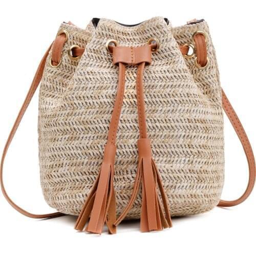 Women Shoulderr Straw Message Bag Totes Summer New Double Tassel Bucket Crossbody Bag Lady Hand Bags Totes