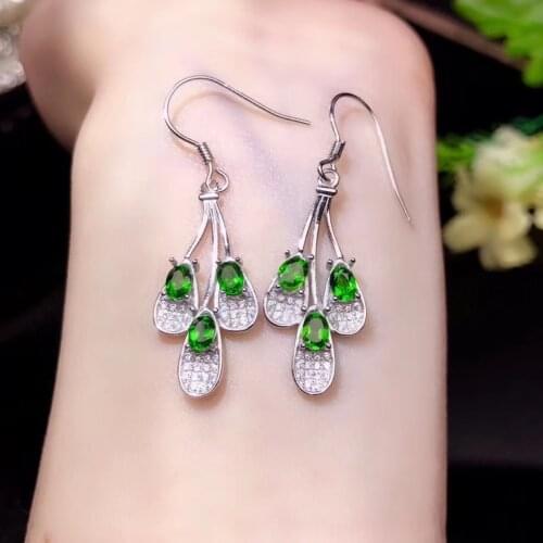 Fresh green diopside gemstone dangling earrings for women jewelry with silver natural clear gem present hot selling gift style