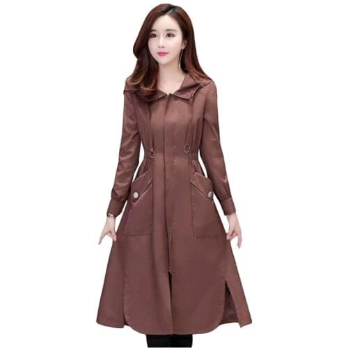 Spring Autumn Classic Long Trench Coat Women Casual Thin Windbreaker Female Overcoat Hooded Long Coat Female Slim Outwear Coats