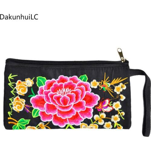 Womens embroidery ethnic mini wallet hand grasp bag mobile drop shipping womens mens cute small coins wallets money bag