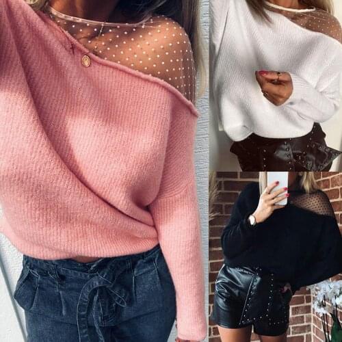 Sexy Women Autumn Blouse Sheer See Through O Neck Long Sleeve Pullover Sweater Womens Clothing свитера женские 2020 pull femme