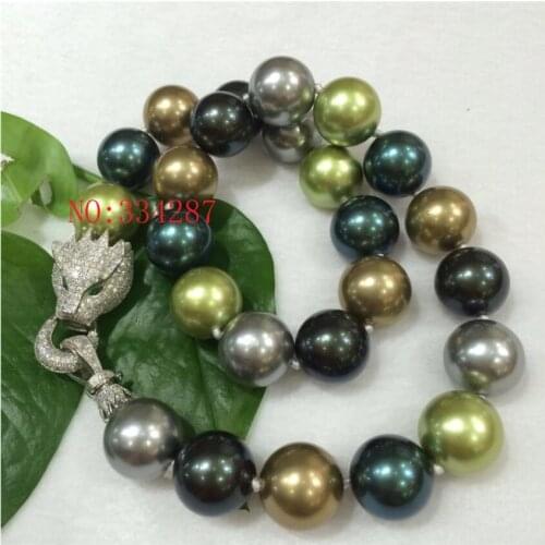 Ladys NEW Huge 16mm Genuine multicolor South Sea Shell imitation Pearl Necklace 19'' AAA Crystal Clasp