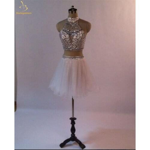 Bealegantom 2019 Two Piece Prom Dresses Beaded Homecoming Dress Lace Up Plus Size Party Gowns Robe De Soiree In Stock QA1394