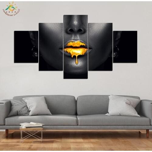 Gold Paints Lip Art Modern Canvas Art Prints Poster Wall Painting Home Decoration Artwork Wall Art Pictures for Bedroom 3 PIECES