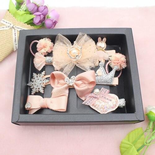 10 Pcs/Box Cream Hair Clip Set Cute Hair Accessories Girl Baby Shiny Headwear Bow Flower Animal Hairpins Elastic Headdress Gift
