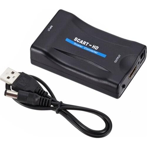 1080P SCART HDMI-compatible Video Audio Converter with USB Cable for HDTV Sky Box DVD Television Signal Upscale Converter