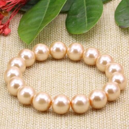 12mm orange simulated-pearl shell round beads bracelet & bangle for women hot sale simple party gifts diy jewelry 7.5inch B3173