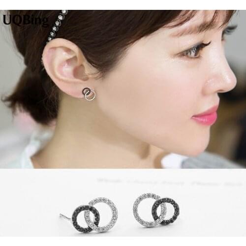 2016 Fashion Double Circle Round 925 Sterling Silver Stud Earrings Jewelry Pendientes Brincos Fashion Jewelry