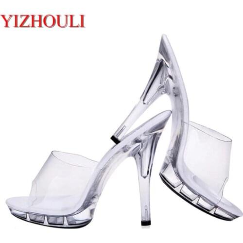 2018 womens fashion slippers, summer sexy high heels, transparent platform walking shoes