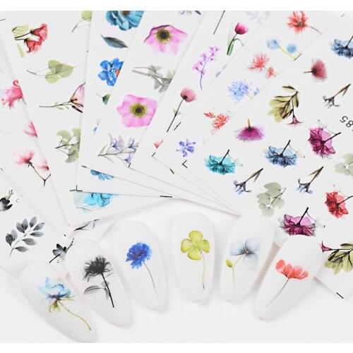 24sheet Flower Series Nail Water Transfer Sticker Rose Leaf Butterfly Decal Summer Nail Art Decoration Manicure