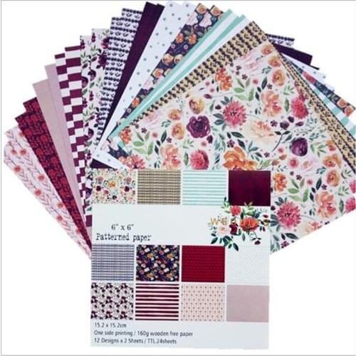 24pcs/pack DIY Flower Patterned Decor Scrapbooking Packs Paper For DIY Origami Arts Handmade Crafts Wrapping Gift Background Pad