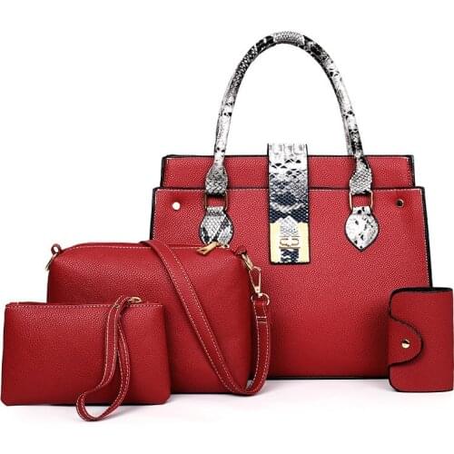 4PCS Womens Bag 4 pcs Set Fashion PU Leather Ladies Handbag Serpentine Messenger Shoulder Bag Wallet Bags Famous brand 2021