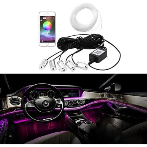 6m RGB LED Car Interior Light Sound Active Multicolor Bluetooth Phone APP Control Atmosphere Light 12V EL Neon Strip Light