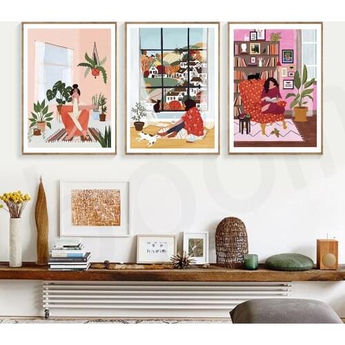 Abstract Girl Art Posters Fall Yoga And Plants Print Canvas Painting Maja Tomljanic Wall Pictures For Livingroom Readroom Decor