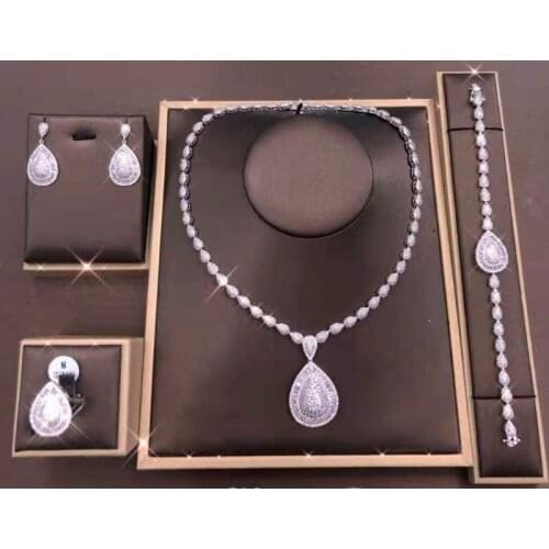 AccKing 4pcs Bridal Zirconia Full Jewelry Sets For Women Party, Luxury Dubai Nigeria CZ Crystal Wedding necklace sets