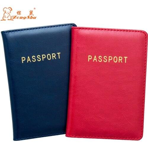USA RED Solid color bronzing PU Leather passport holder women passport case multifunctional travel clip with travling
