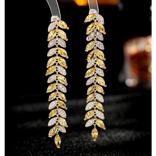 Atmosphere high sense Earrings zircon light luxury lady temperament long tassel modified face wheat ear Earrings