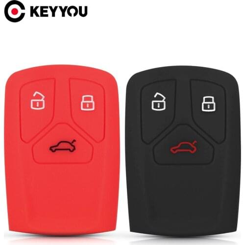 KEYYOU Smart Silicone Rubber Key Case Cover For Audi A4 allroad B9 Q5 Q7 TT TTS 2016 2017 2018 Keyless Entry Fob Car Key Chain