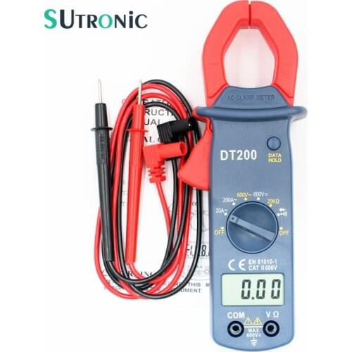 DT200 Digital Current Clamp Meter Buzzer Data Hold Non-contact Diode Detection Current Voltage Resistance Test LCD Display