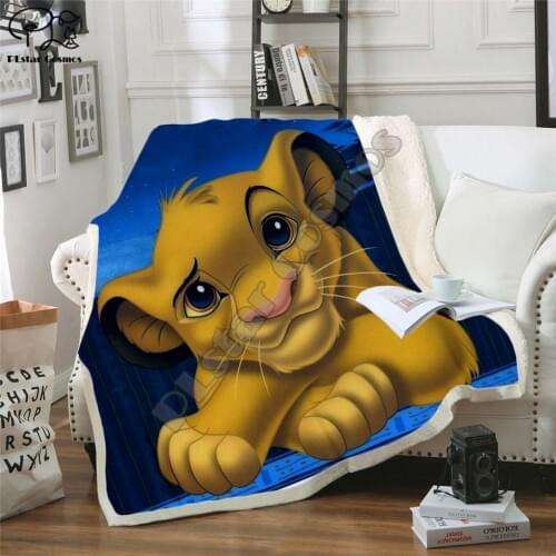Kids Anime Lion King Simba 3D Blanket Fleece Cartoon Art Print Children Warm Bed Throw Blanket newborn bayby Blanket style-1