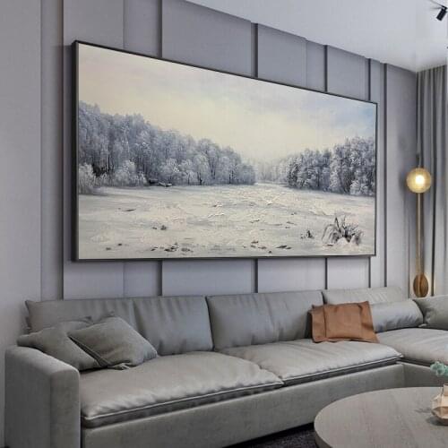 Handmade Canvas Oil Painting Winter Forest, Used For Living Room Wall Decoration