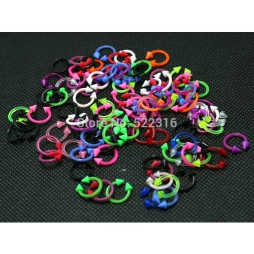 Horseshoe circular ring cbr mix color 100pcs body piercing jewelry bioplast barbell acrylic cone spike wholesale
