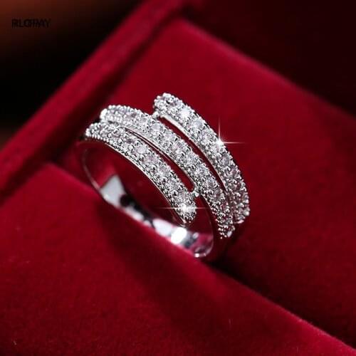 Trendy Geometric Cubic Zirconia Ring White Gold Wedding Rings for Women Stackable Rings Anniversary Gifts Jewelry