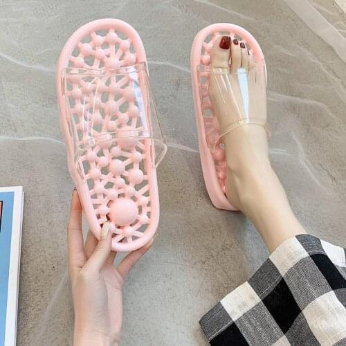 Acupressure Massage Slippers Men Women Transparent Candy color Non-Slip Bathroom Health Foot Massage Beads Couple Home Slippers