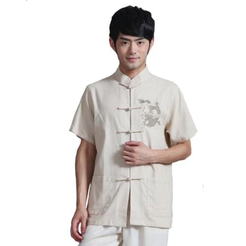 Vintage Chinese Tradition Mens Kung Fu Shirt Top Summer Linen With Dragon S M L XL XXL XXXL YF1190