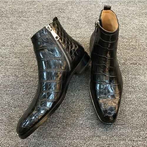 2021 Autumn New Men PU Zipper Formal Business Shoes Flat Bottomed Overshoot High Quality Men Boots Fashion Shoes Hot KS204