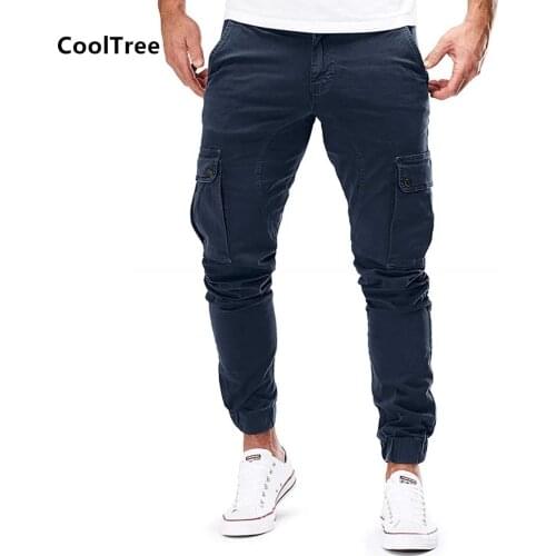 CoolTree Men Casual Pants Spring Autumn Solid color Multi-pocket Cargo Trousers Male Slim Fit Joggers Sweatpants Brand Clothing