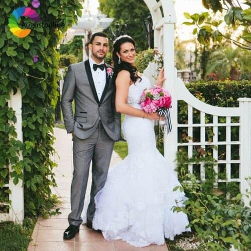 2019 Slim Fit Grey Black Shawl Lapel Men Suits For Wedding Bridegroom Groomsmen Formal Costume Groom Prom Tuxedo Best Man Blazer