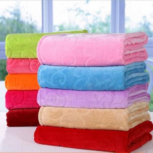 Soft Warm Embossed Coral Fleece Blanket on Bed/Sofa/Plane/Travel Solid Color Throw Blankets Baby Blanket bed sheet TV blanket