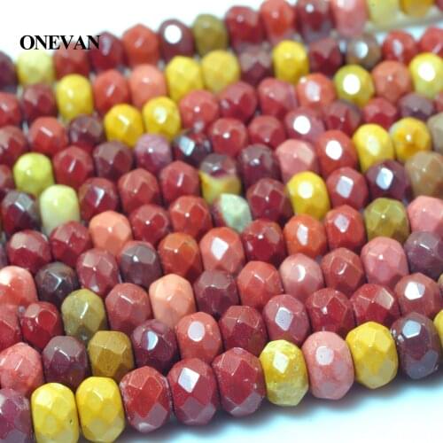 ONEVAN Natural Mookaite Jasper Faceted Rondelle Beads Smooth Stone Bracelet Necklace Jewelry Making Diy Accessories Gift Design