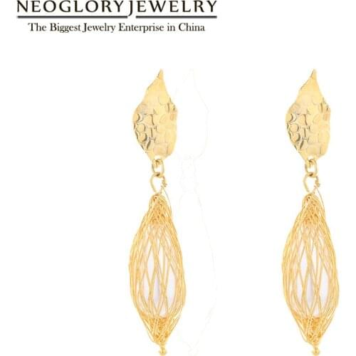 Neoglory Jewelry Handmade Leave & Drop Dangle Earrings For Women Personality Charm Golden Pearl Jewelry For Party New Hot Gift