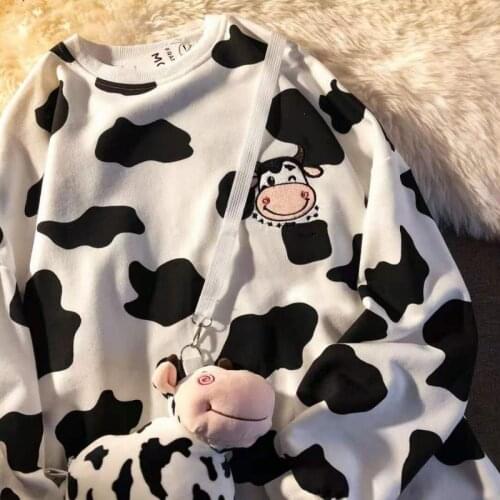 2021 New Cow Embroidered Thin Hoodie Loose Sweatshirt anime hoodies kawaii clothes hoodies women printing sweatshirt women