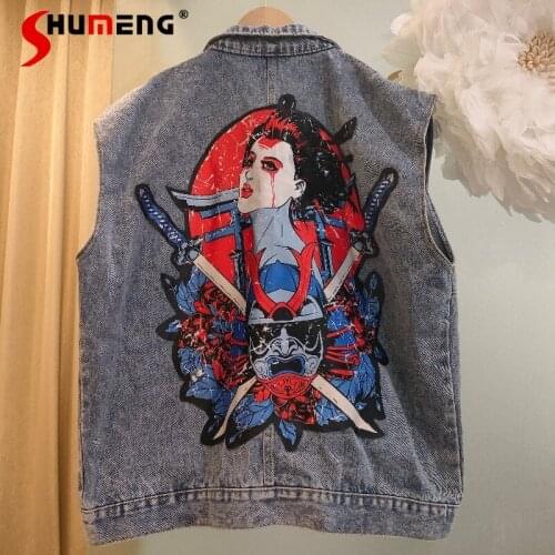 2021 New Spring Autumn Ladies Fashion Simple Solid Loose Denim Vest Womens Korean Style Original Handsome Streetwear Jeans Tank
