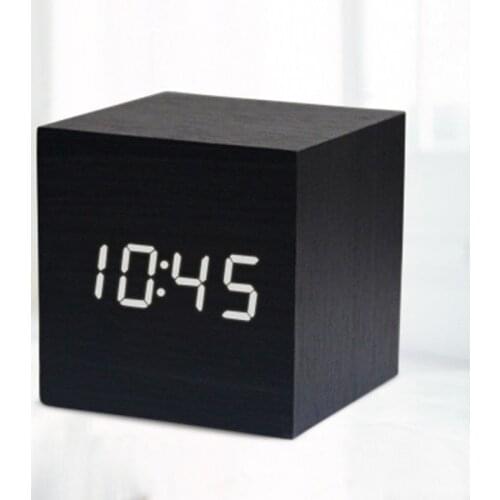 New Alarm Clock Retro Wood Voice Control Mute Electronic Clock Creative LED Alarm Clock Black Gray Wood Gift For Children