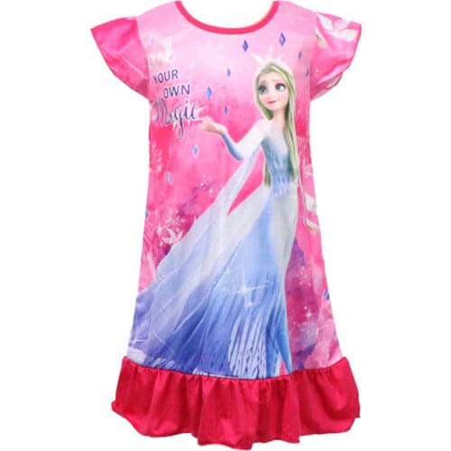3-9Y Disney Princess Summer Nightdress Children Pajama Clothes Kids Cartoon Frozen Elsa Nightgown Girls Sleepwear Robe Clothing