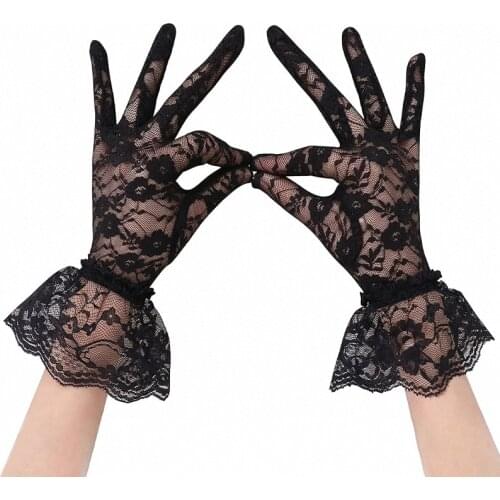 White or Black UV Protection Lace Gloves for Women Elegant Hollow-Out Delicate Jacquard Pattern Bridal Wedding Party Accessories
