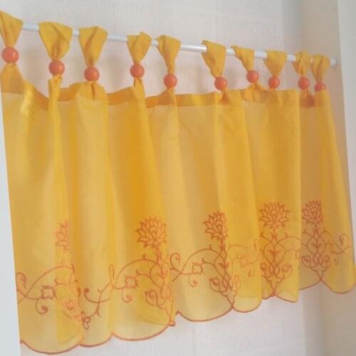 1pcs Ins Modernl Style Half Curtain With Embroidery & Beads Yellow White Tube Curtain Valance For Storage Kitchen Cafe Window